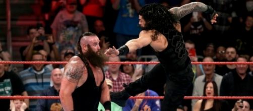 Roman Reigns tried his best to defeat the monster Braun Strowman on Sunday night. [Image via Blasting News image library/pinterest.com]