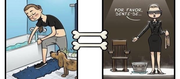 Ilustrações divertidas de como o cão enxerga o mundo. Ilustrações divertidas de como o cão enxerga o mundo.