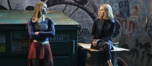 Calista Flockhard returns as Cat Grant in the season 2 finale of "Supergirl." (via SpoilerTV/The CW)