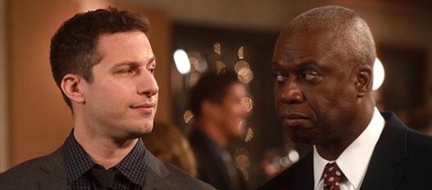 Andy Samberg and Andre Braugher show off their chemistry as Detective Jake Peralta and Captain Ray Holt in the award-winning comedy. (SpoilerTV/FOX) Andy Samberg and Andre Braugher show off their chemistry as Detective Jake Peralta and Captain Ray Holt in the award-winning comedy. (SpoilerTV/FOX)
