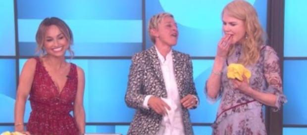 Bad Etiquette: Nicole Kidman spat a piece of focaccia on The Ellen DeGeneres Show (Source: EllenTube) Bad Etiquette: Nicole Kidman spat a piece of focaccia on The Ellen DeGeneres Show (Source: EllenTube)