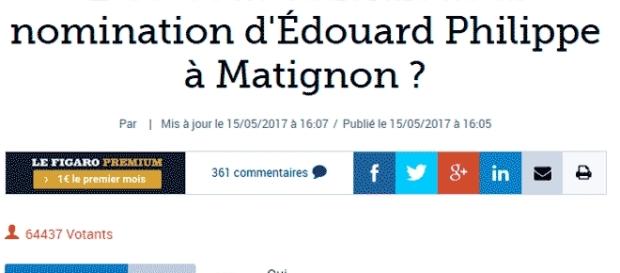 Le lectorat du Figaro semble majoritairement satisfait de la nomination d"Édouard Philippe en tant que Premier ministre Le lectorat du Figaro semble majoritairement satisfait de la nomination d"Édouard Philippe en tant que Premier ministre