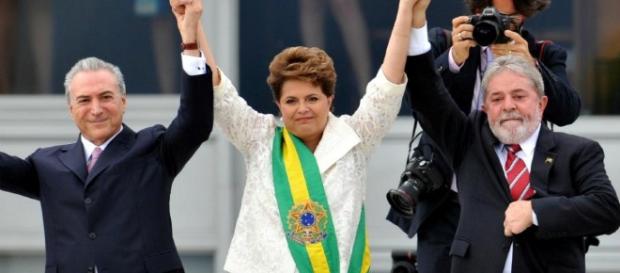 Michel Temer, atual presidente, Dilma Rousseff, antecessora, e Lula, Presidente do Brasil, entre 2003 e 2010 Michel Temer, atual presidente, Dilma Rousseff, antecessora, e Lula, Presidente do Brasil, entre 2003 e 2010