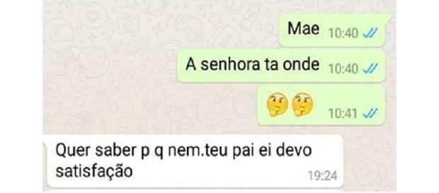 Conversa entre mãe e filho no WhatsApp Conversa entre mãe e filho no WhatsApp