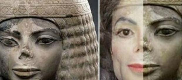 Estátua (esquerda) e comparada ao rosto de Michael Jackson (direita). Estátua (esquerda) e comparada ao rosto de Michael Jackson (direita).