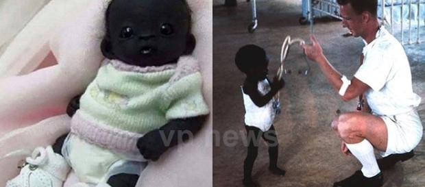 Supostas fotos de como era e como estaria o "bebê mais negro do mundo" (Foto: Montagem) Supostas fotos de como era e como estaria o "bebê mais negro do mundo" (Foto: Montagem)
