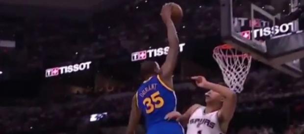 Durant's monster dunk, Youtube, G4NBAVideosHD channel https://www.youtube.com/watch?v=Q9Uf4oaMXbE Durant's monster dunk, Youtube, G4NBAVideosHD channel https://www.youtube.com/watch?v=Q9Uf4oaMXbE