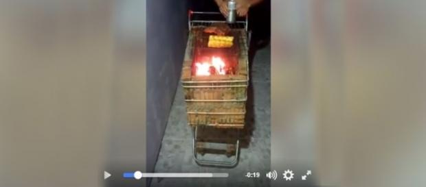 Carrinho de supermercado virou uma churrasqueira Carrinho de supermercado virou uma churrasqueira