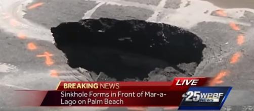 Screen cap of sinkhole in front of Mar-a-Lago resort. Photo via WPBF 25 News, YouTube.