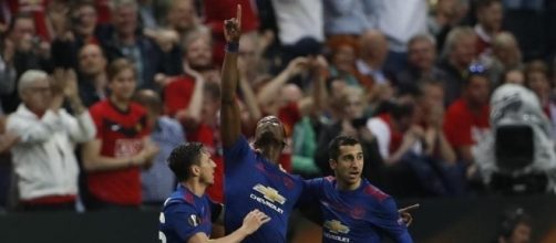L'esultanza di Pogba dopo il gol del vantaggio del Manchester United sull'Ajax nella finale di Europa League