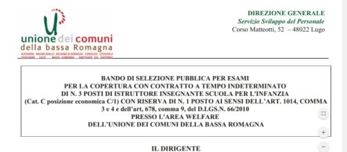 Unione dei Comuni della Bassa Romagna, concorso insegnanti
