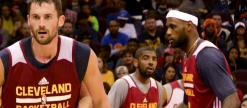 Kevin Love (left), Kyrie Irving (middle), and LeBron James (right) of the Cleveland Cavaliers - (Via google images free to use - Wikiimedia)