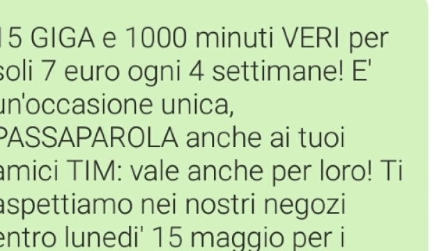 Wind winback 15 giga e 1000 minuti veri rientrando da TIM