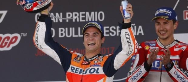 Dani Pedrosa celebrates victory at Jerez (DP26 Twitter) Dani Pedrosa celebrates victory at Jerez (DP26 Twitter)