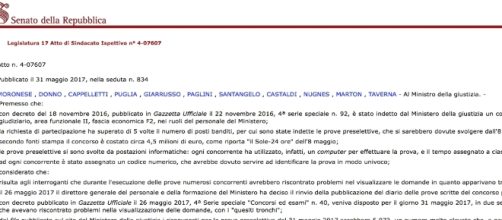 Concorso 800 assistenti giudiziari, c'è l'interrogazione parlamentare (http://www.senato.it)