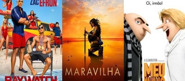 'Baywatch', 'Mulher-Maravilha' e 'Meu Malvado Favorito 3' (Foto: Montagem/ Reprodução) 'Baywatch', 'Mulher-Maravilha' e 'Meu Malvado Favorito 3' (Foto: Montagem/ Reprodução)