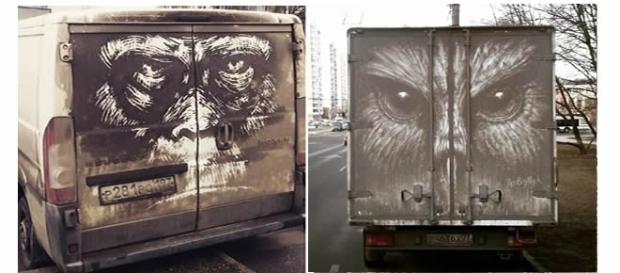 Obras de arte feitas com sujeira de carro Obras de arte feitas com sujeira de carro