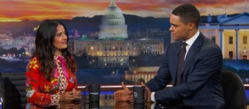 Salma Hayek with Trevor Noah on The Daily Show. Credit: Screenshot from youtube.