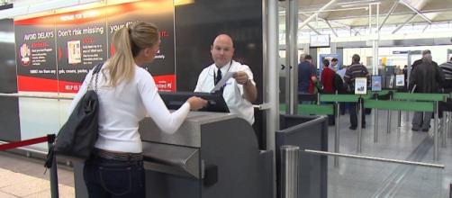 Stanstead Airport uses a self-service boarding pass check system. Photo via London Stanstead Airport, YouTube.