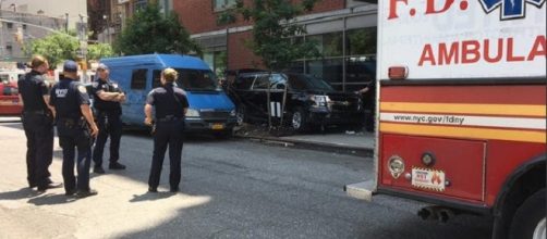 An SUV has jumped the curb and plowed onto a sidewalk in midtown -Twitter/@NBCNewYork