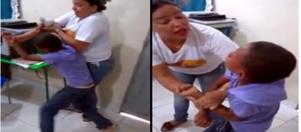 Aluno xinga e bate na professora em sala de aula (Via: Facebook) Aluno xinga e bate na professora em sala de aula (Via: Facebook)