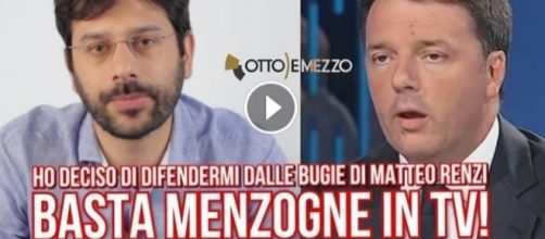 Un fermo immagine del video con cui Angelo Tofalo annuncia querela contro Matteo Renzi