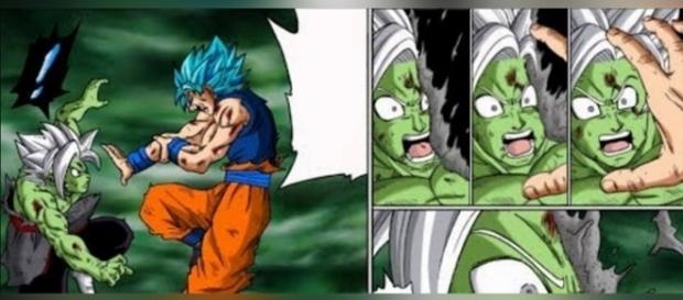 Goku utiliza el Hakai contra Zamasu. Goku utiliza el Hakai contra Zamasu.