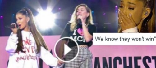 #ArianaGrande si emoziona sul palco dell'evento #OneLoveManchester. #BlastingNews