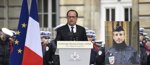 Hollande durante la commemorazione del poliziotto ucciso dal terrorista - rtl.fr
