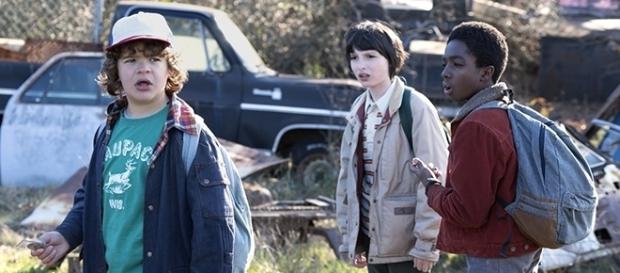 Dustin (Gaten Matarazzo) Mike (Finn Wolfhard), and Lucas (Caleb McLaughlin) in search of Will (Noah Schnapp). (Netflix) Dustin (Gaten Matarazzo) Mike (Finn Wolfhard), and Lucas (Caleb McLaughlin) in search of Will (Noah Schnapp). (Netflix)