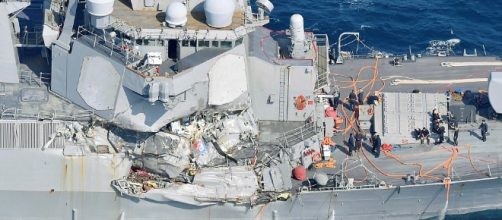 USS Fitzgerald suffered heavy starboard damage from the collision. / from 'The Daily Mail' - dailymail.co.uk
