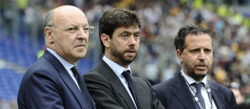 La dirigenza della Juventus - nell'immagine Marotta, Agnelli e Paratici - al lavoro sul calciomercato: possibili cessioni eccellenti