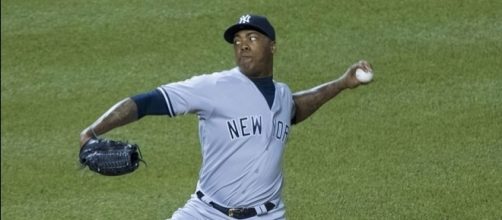 Closer Aroldis Chapman recorded the fastest pitch this season at 102.9 mph – Keith Allison via WikiCommons