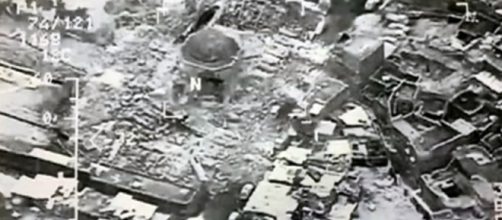Grand al-Nuri Mosque in Iraq's Mosul 'blown up'. Image credit AlJazeera English Youtube