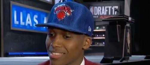 The Knicks selected French point guard Frank Ntilinka with the No. 8 pick in Thursday's NBA Draft. [Image via NBA/YouTube]