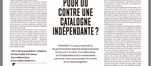 Página de Le Monde con los dos artículos de Lluís Llach y Albert Boadella sobre la independencia catalana