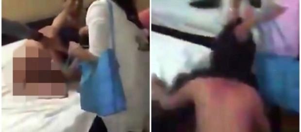 Mulher flagra esposo com amante no hotel dá uma surra no casal. ( Foto: Reprodução vídeo) Mulher flagra esposo com amante no hotel dá uma surra no casal. ( Foto: Reprodução vídeo)