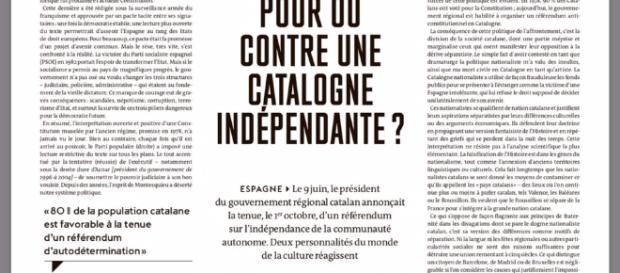 Página de Le Monde con los dos artículos de Lluís Llach y Albert Boadella sobre la independencia catalana Página de Le Monde con los dos artículos de Lluís Llach y Albert Boadella sobre la independencia catalana