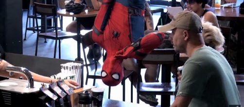 Photo Spider-Man at Starbucks screen capture from YouTube video / Sony Pictures Entertainment
