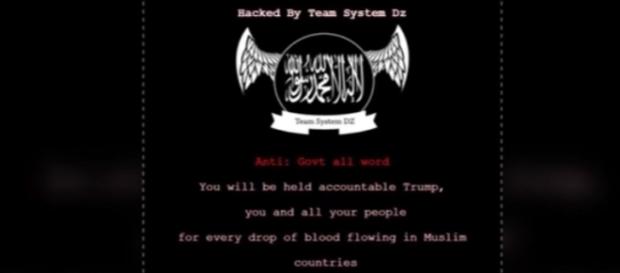A photo showing the screen shot of one of the messages posted by the Islamic State hackers - YouTube/Wochit News A photo showing the screen shot of one of the messages posted by the Islamic State hackers - YouTube/Wochit News