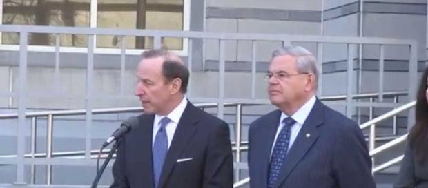 Sen. Bob Menendez with lawyer Abbe Lowell. Photo via NJ.com, YouTube. Sen. Bob Menendez with lawyer Abbe Lowell. Photo via NJ.com, YouTube.