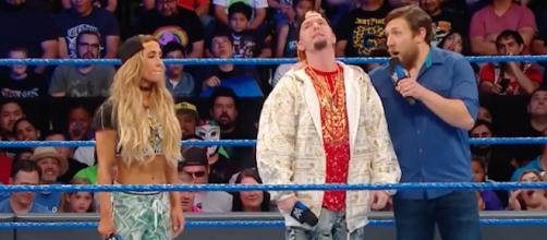 Carmella and James Ellsworth tried to plead their case to Daniel Bryan early on the latest 'SmackDown' episode. [Image via WWE/YouTube]