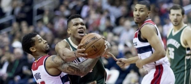 The Greek freak drives for the dunk | Flickr | Keith Allison The Greek freak drives for the dunk | Flickr | Keith Allison