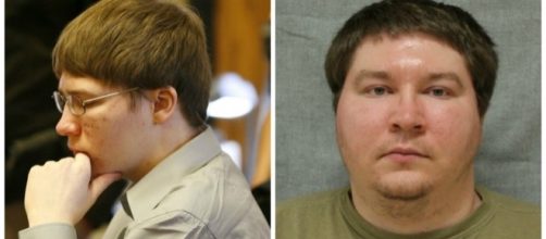 Brendan Dassey sits in court (left), Dassey's current inmate photo, Photos via Tracy Symonds-Keough, Wikimedia Commons and WI Dept of Corrections