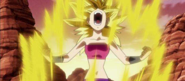 La primera transformación de una chica Super Saiyajin en la serie. La primera transformación de una chica Super Saiyajin en la serie.