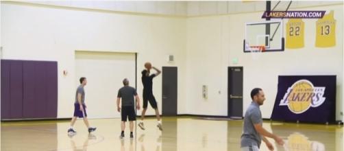 Brandon Ingram in shooting motion during a practice session. Photo - YouTube Screensot/@Lakers Nation