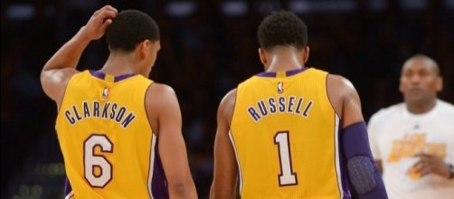 The Lakers may explore offers to deal Clarkson or Russell from their roster. [Image via Blasting News image library/lakeshowlife.com]