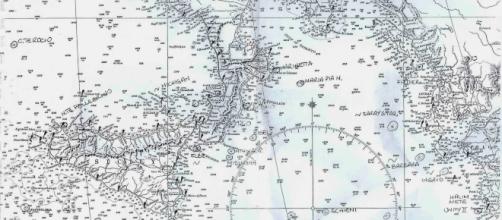 La carta nautica che mostra - elenco parziale - i punti dove sarebbero comparse alcune navi misteriose - foto: sulatestagiannilannes.blogspot.it