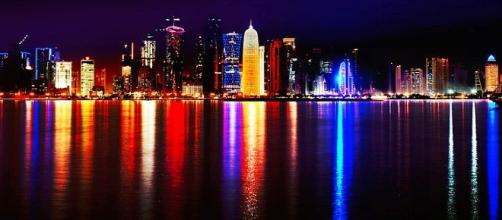 Doha, Qatar. Skyline at night / Photo by Nuroptics, sharealike 3.0 via Wikipedia