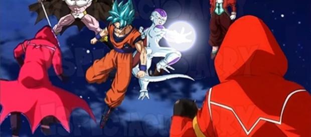 Freezer y Goku unen sus fuerzas. Freezer y Goku unen sus fuerzas.